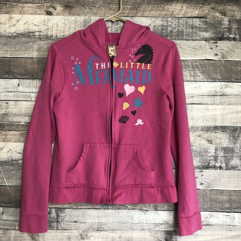 Disney Couture Ariel The Little Mermaid Girls Hoodie 2 Sided Pink Large